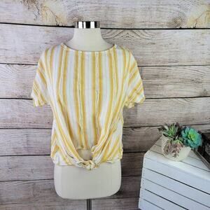 Lou & Grey Skip Doppy Tie-Front Fray‎ Hem Striped Yellow Size Small